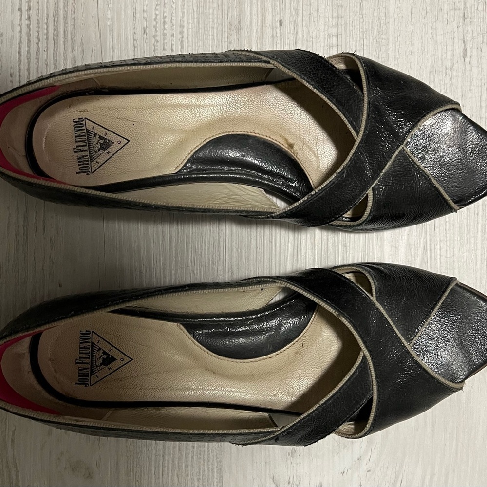 John Fluevog Black and Cream Flats